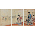 'Rice Cake Parade' Original Woodblock Triptych by Yōshū (Hashimoto) Chikanobu - Ca 1895