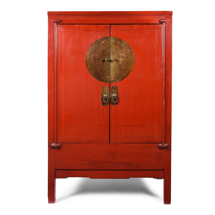 Antique Red Lacquer Chinese Ningbo Wedding Cabinet From Zhejiang - Ca 1900