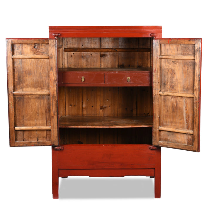 Interior detail from an Antique Red Lacquer Chinese Ningbo Wedding Cabinet From Zhejiang - Ca 1900