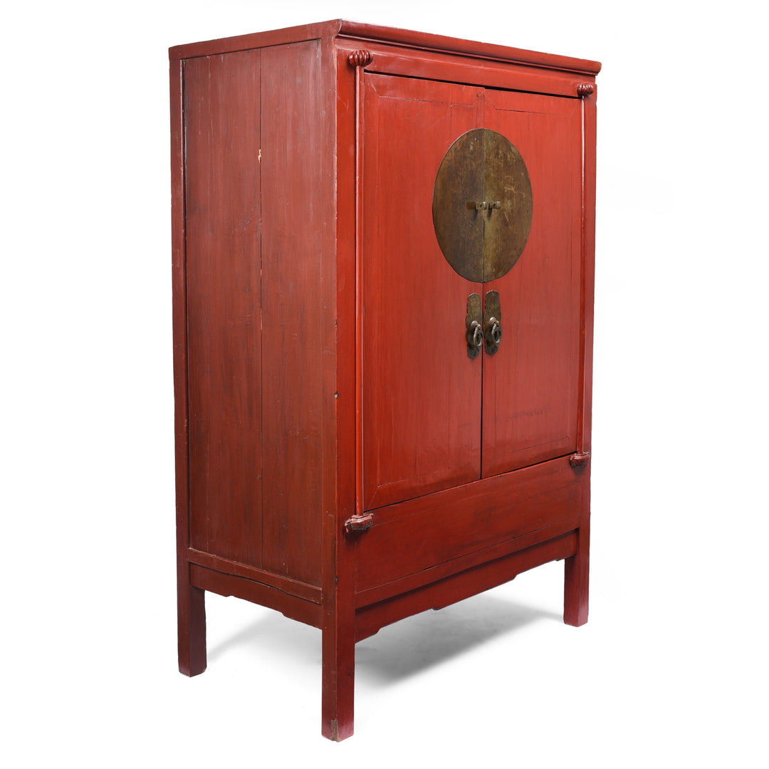 Side detail from an Antique Red Lacquer Chinese Ningbo Wedding Cabinet From Zhejiang - Ca 1900