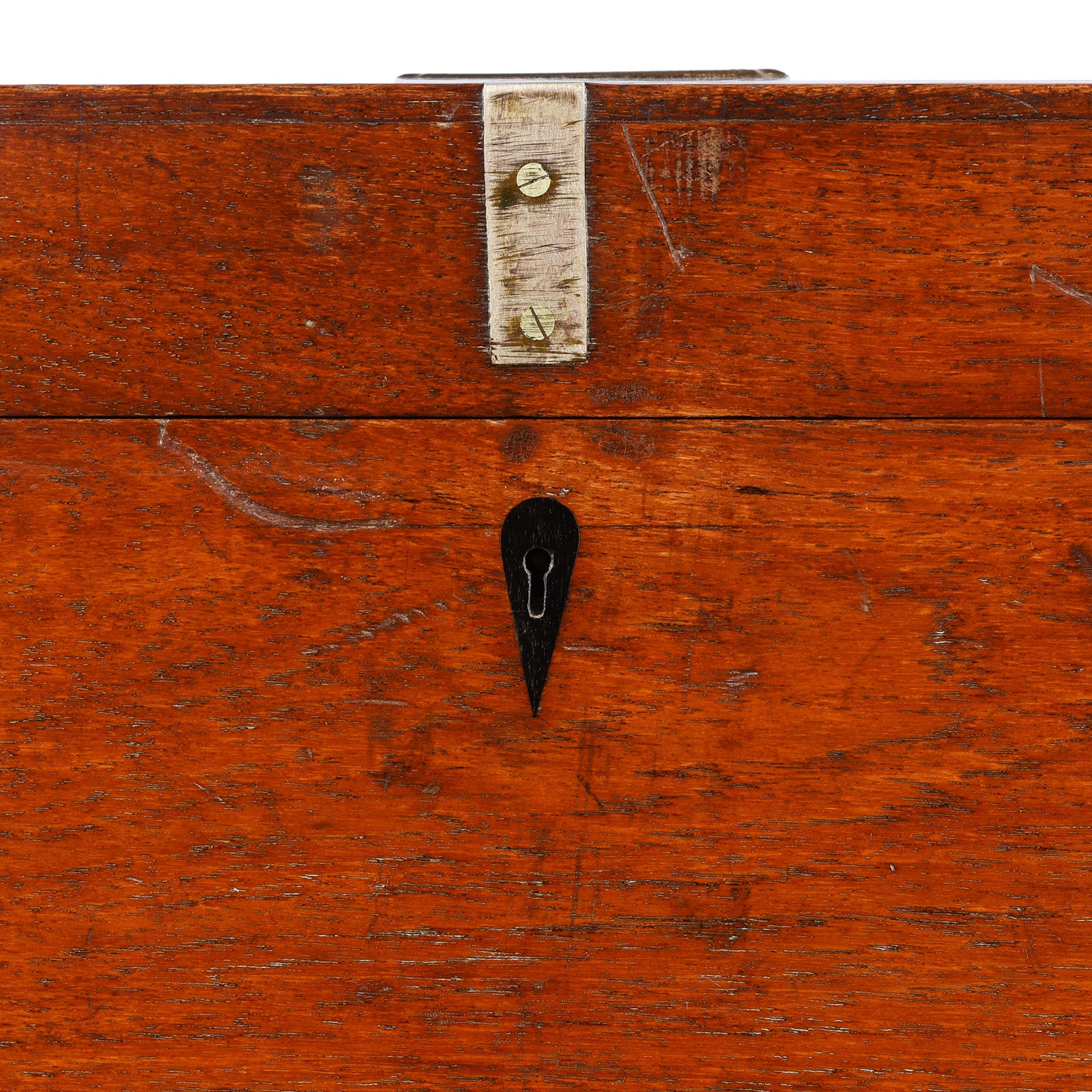 Lock Detail From Antique Brass Bound Teak Military Chest (Etched McDonald) | Indigo Antiques