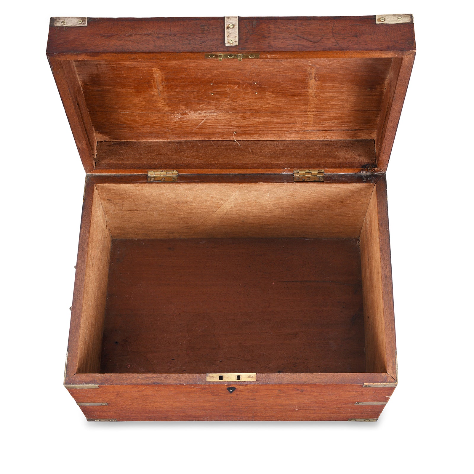 Interior Of Antique Brass Bound Teak Military Chest (Etched McDonald) | Indigo Antiques