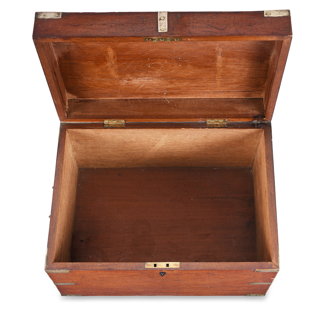 Interior Of Antique Brass Bound Teak Military Chest (Etched McDonald) | Indigo Antiques