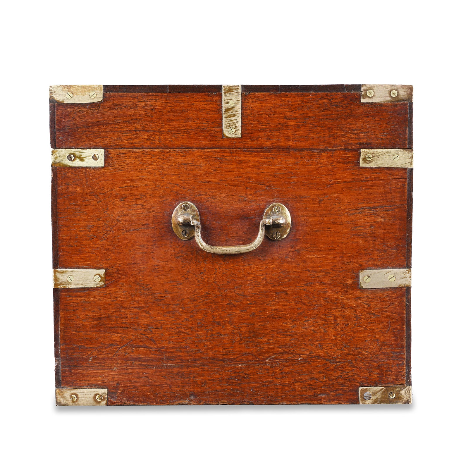 Side Of Antique Brass Bound Teak Military Chest (Etched McDonald) | Indigo Antiques