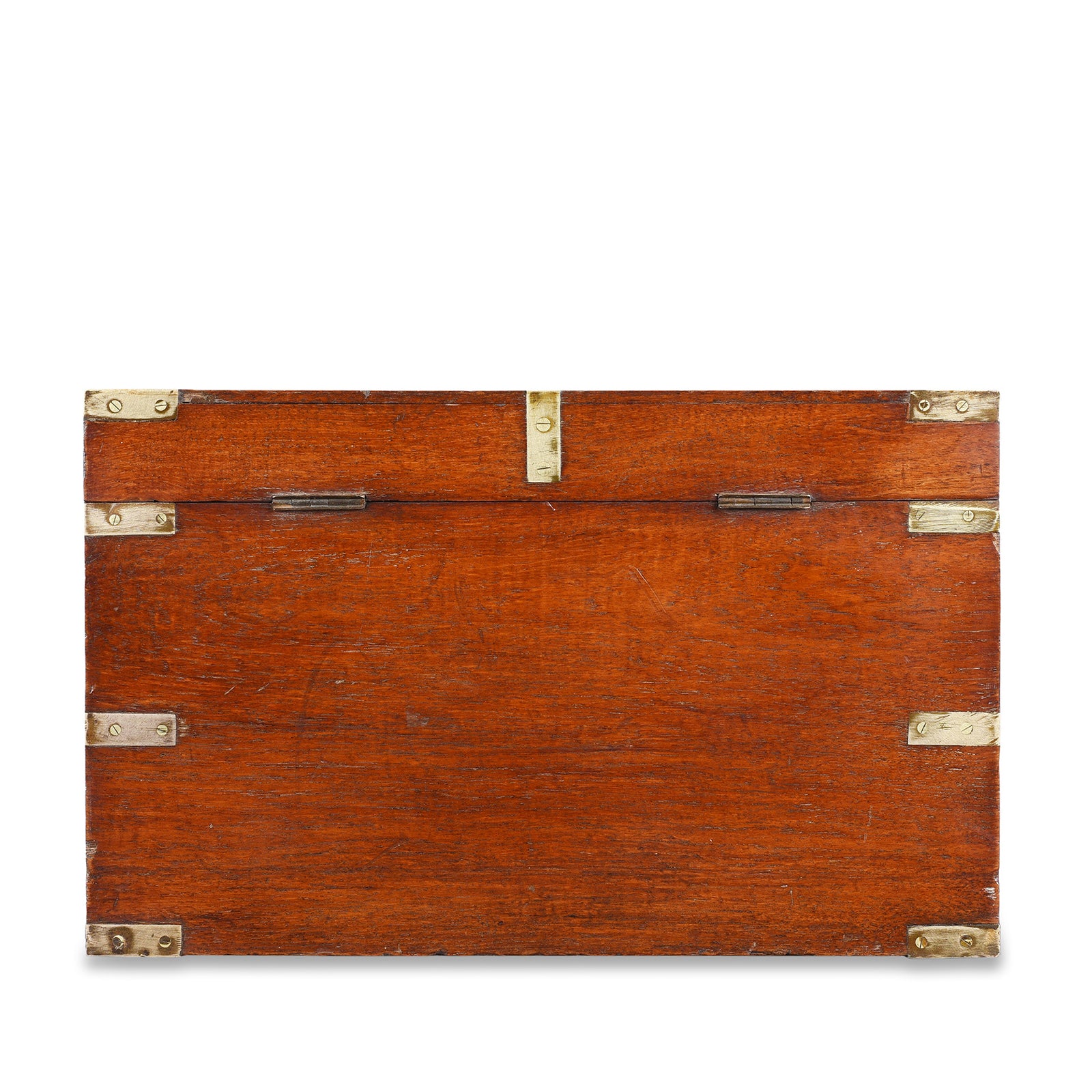 Back Of Antique Brass Bound Teak Military Chest (Etched McDonald) | Indigo Antiques