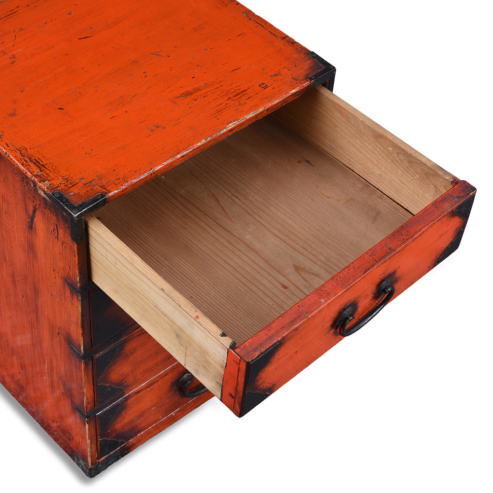 Drawer Detail From Vintage Japanese Red Negoro Dansu Chest | Indigo Antiques