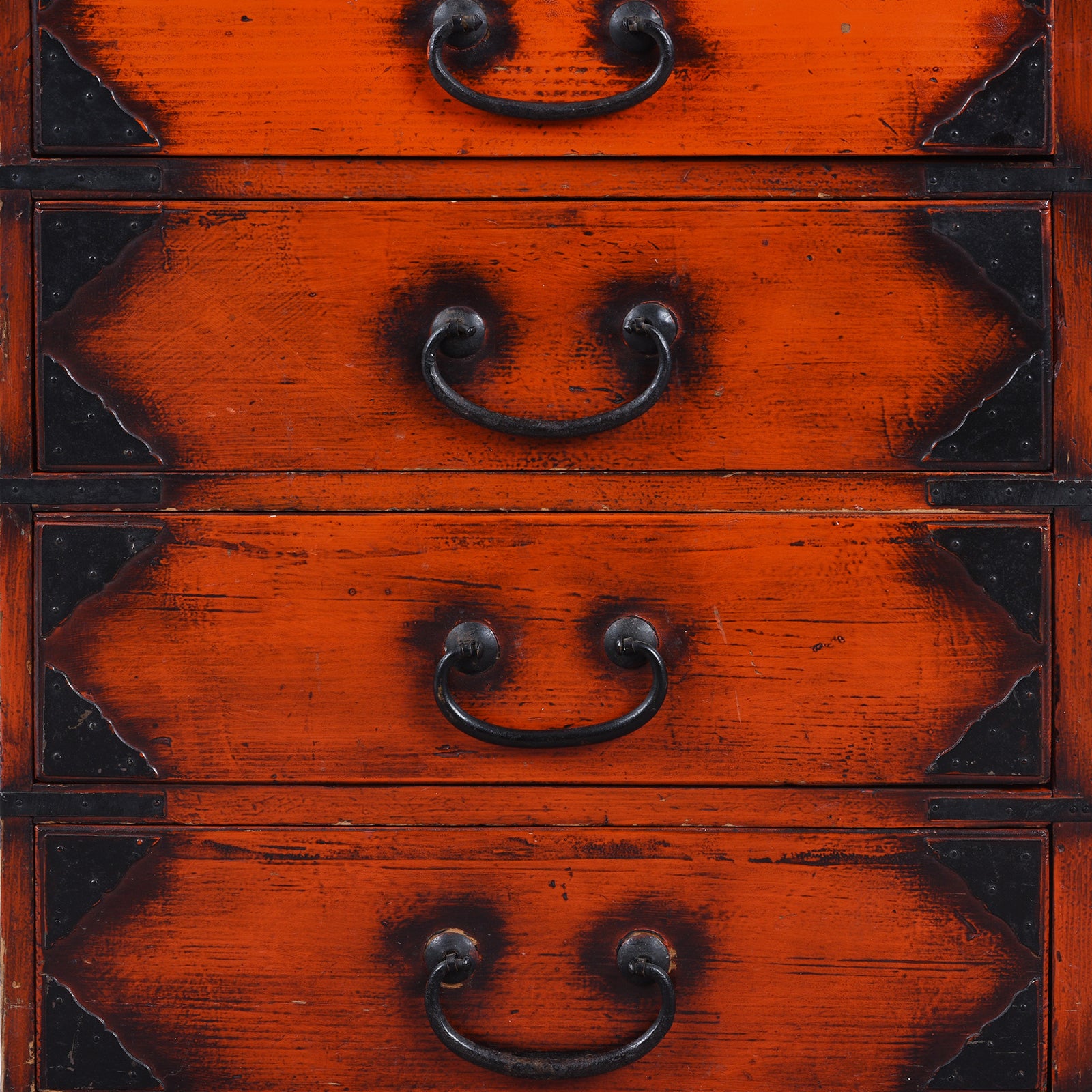 Drawer Detail From Vintage Japanese Red Negoro Dansu Chest | Indigo Antiques
