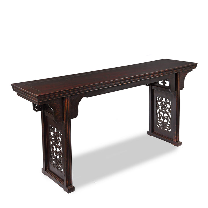 Angled View Of Burgundy Lacquered Chinese Altar Table - 19thC | Indigo Antiques