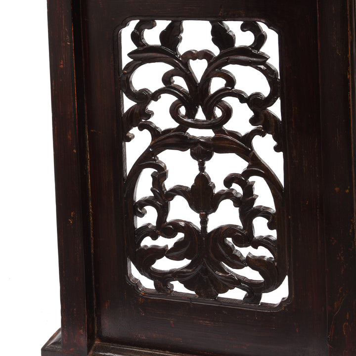 Carving Detail Of Burgundy Lacquered Chinese Altar Table - 19thC | Indigo Antiques