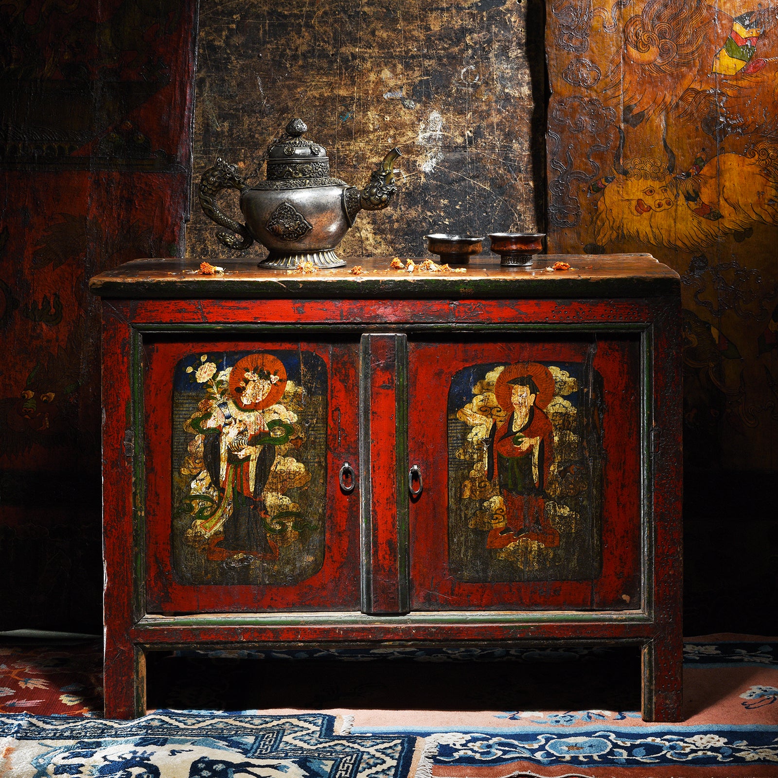 Painted Tibetan Pegam Side Cabinet - Early 19thC | Indigo Antiques