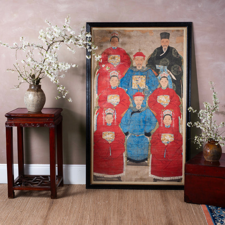 Lifestyle Of Chinese Qing Ancestor Portrait With Court Robes And Crane Phoenix Rank Badges In Black Frame