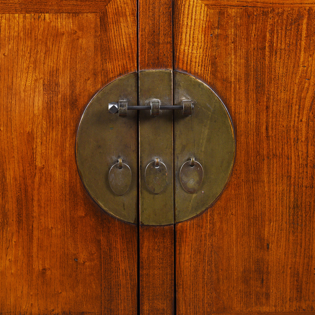 Locking Plate Detail From Top Of Antique Chinese Elm Compound Cabinet From Peking - 19th Century | Indigo Antiques