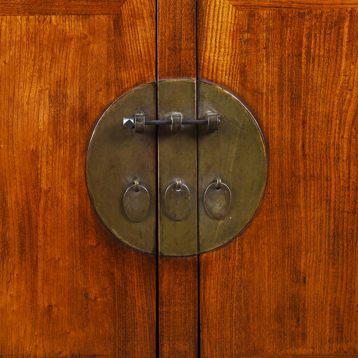 Locking Plate Detail From Top Of Antique Chinese Elm Compound Cabinet From Peking - 19th Century | Indigo Antiques