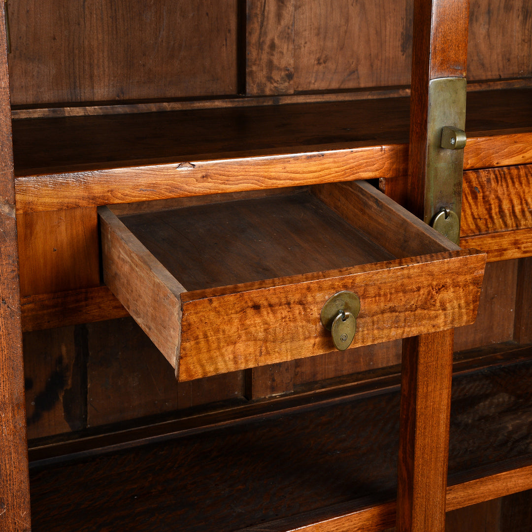 Nanmu Wood Feathering Detail From Antique Chinese Elm Compound Cabinet From Tianjin - 19th Century | Indigo Antiques