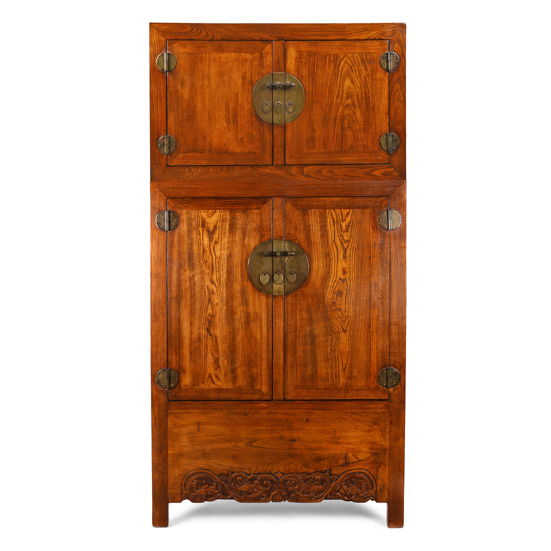 Antique Chinese Yumu Elm Compound Cabinet & Hat Chest From Tianjin With Original Brass Hardware | Indigo Antiques