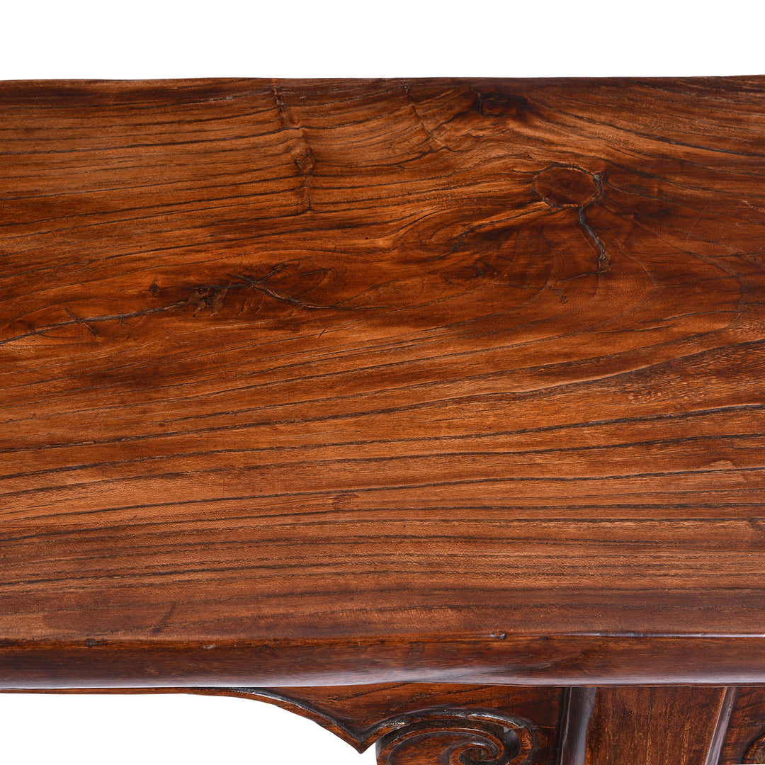 Surface Detail Showing Grai n Structure From Antique Red Elm Altar Table From Jiangsu - 19th Century | Indigo Antiques