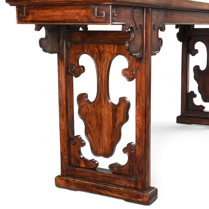Carving Detail From Legs On Antique Chinese Huali Altar Table | indigo Antiques