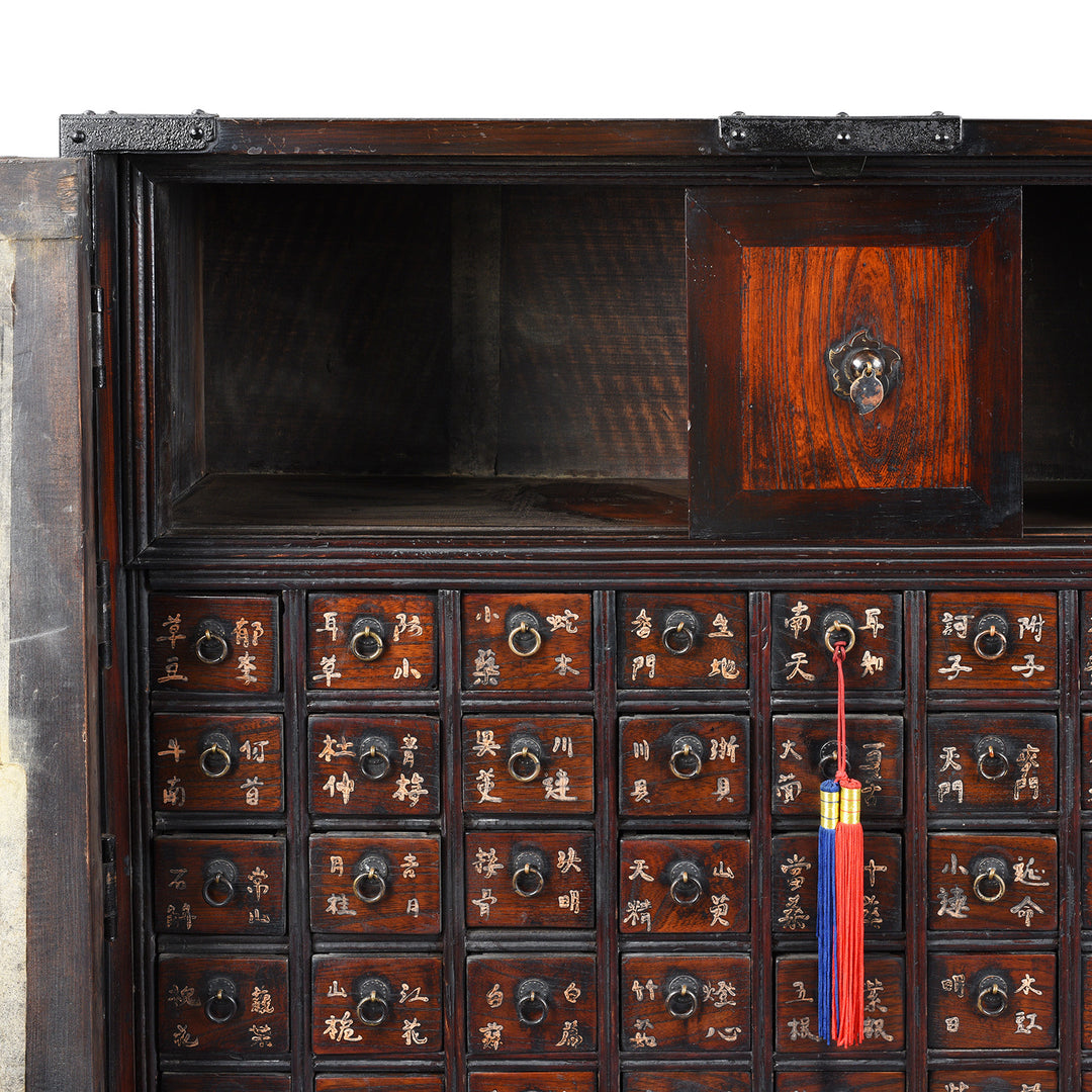 Sliding Compartment Detail From Reproduction Korean Medicine Cabinet | Indigo Antiques