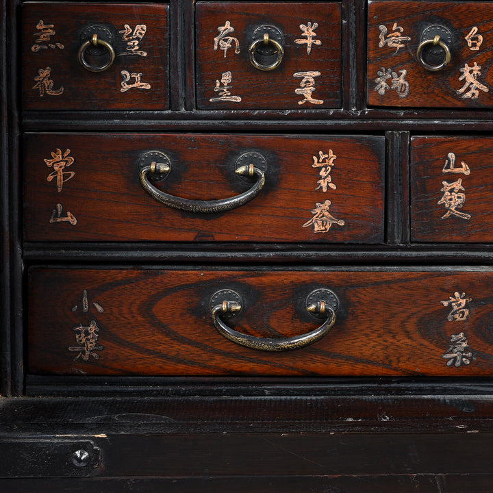 Drawer Detail From Reproduction Korean Medicine Cabinet | Indigo Antiques