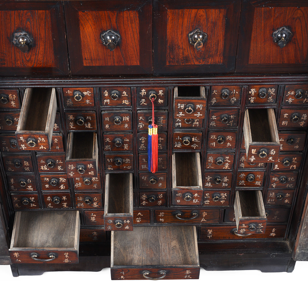 Open Drawers Detail From Reproduction Korean Medicine Cabinet | Indigo Antiques