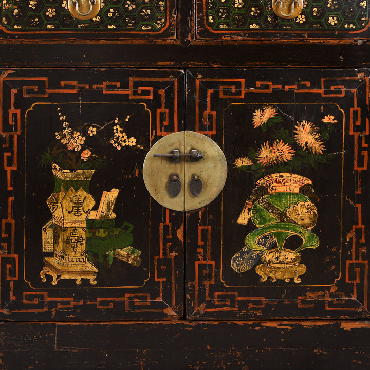 Detail From Antique Black Painted Mongolian Sideboard | Indigo Antiques