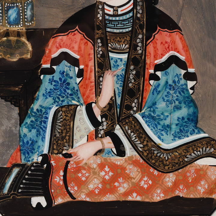 Detail From Antique Pair of Framed Reverse Glass Paintings | Indigo Antiques