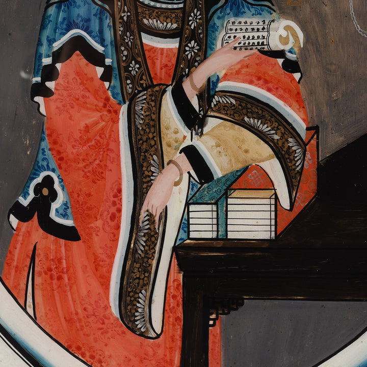 Detail From Antique Pair of Framed Reverse Glass Paintings | Indigo Antiques