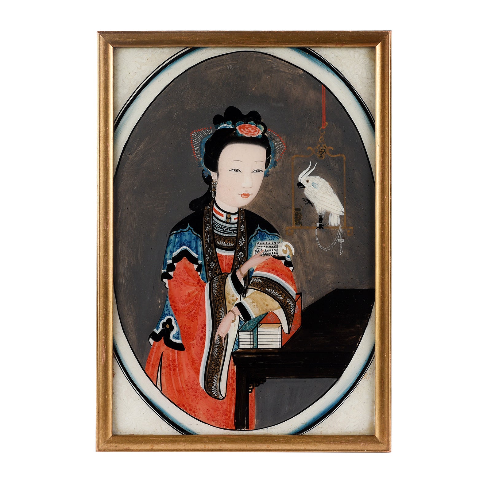 Vintage Chinese Reverse Glass Painting Of A Courtesan - Ca 1930's Vintage Chinese Reverse Glass Painting Of A Courtesan - Ca 1930's