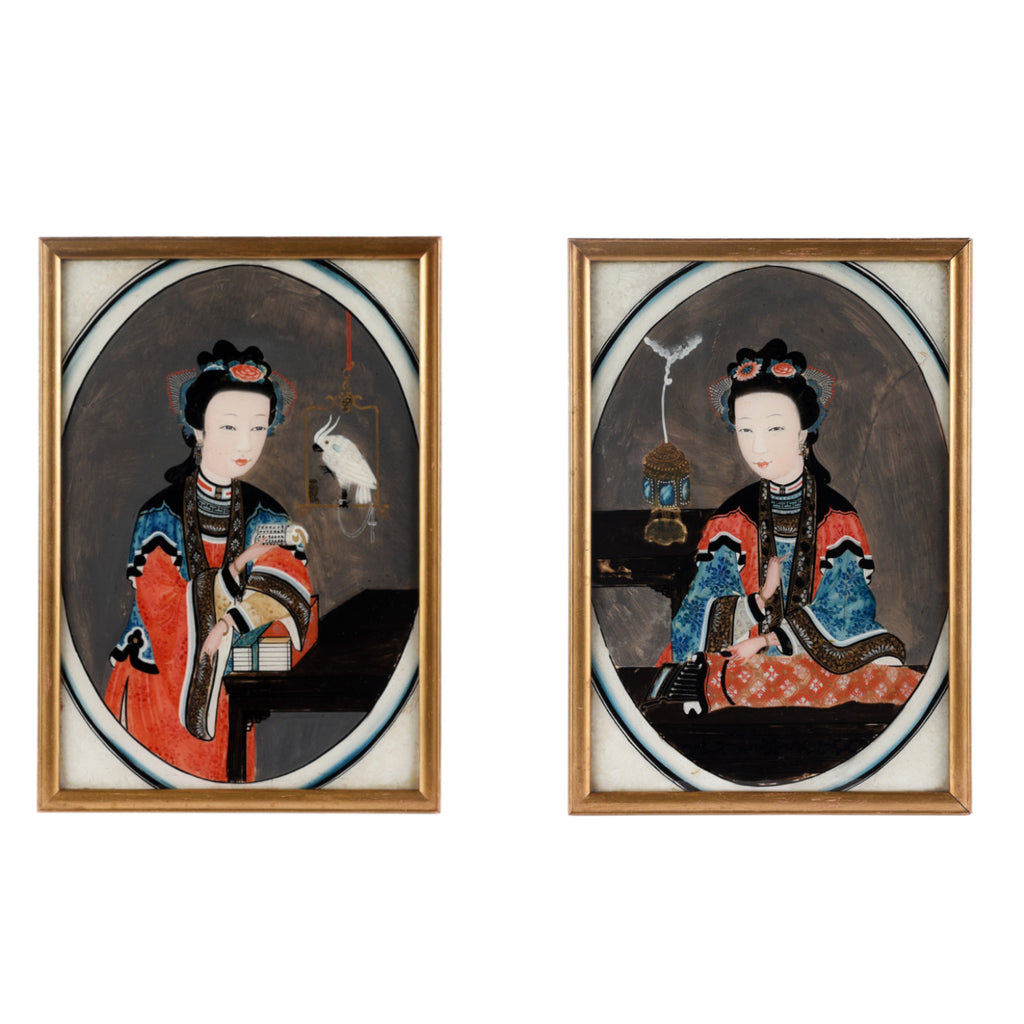 Pair of Chinese Export Reverse Glass Paintings - Late 18th Century