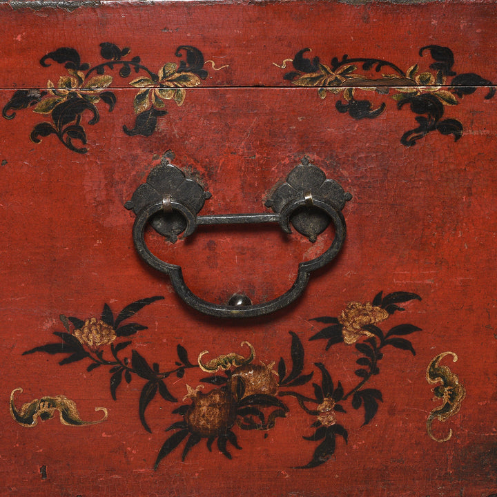 Lucky Chinese bat painting on an antique Chinese chest