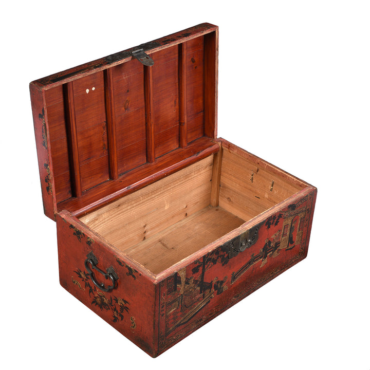 Interior detail from a beautiful red lacquered antique Chinese chest from Shanxi province - 18th century