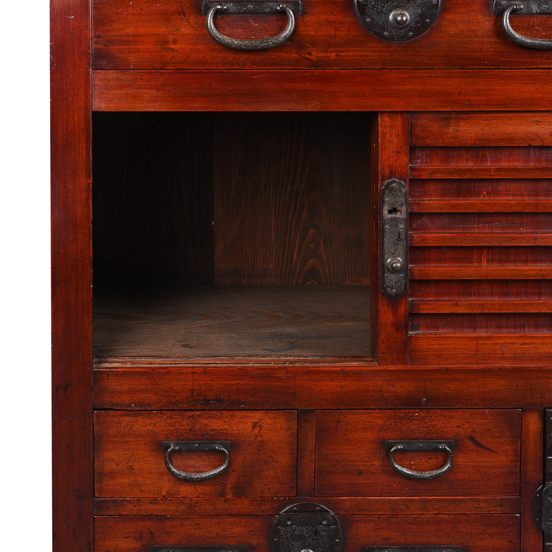 Interior Detail From Antique Japanese Choba Dansu From Kansai With Warabite Handles | Indigo Antiques