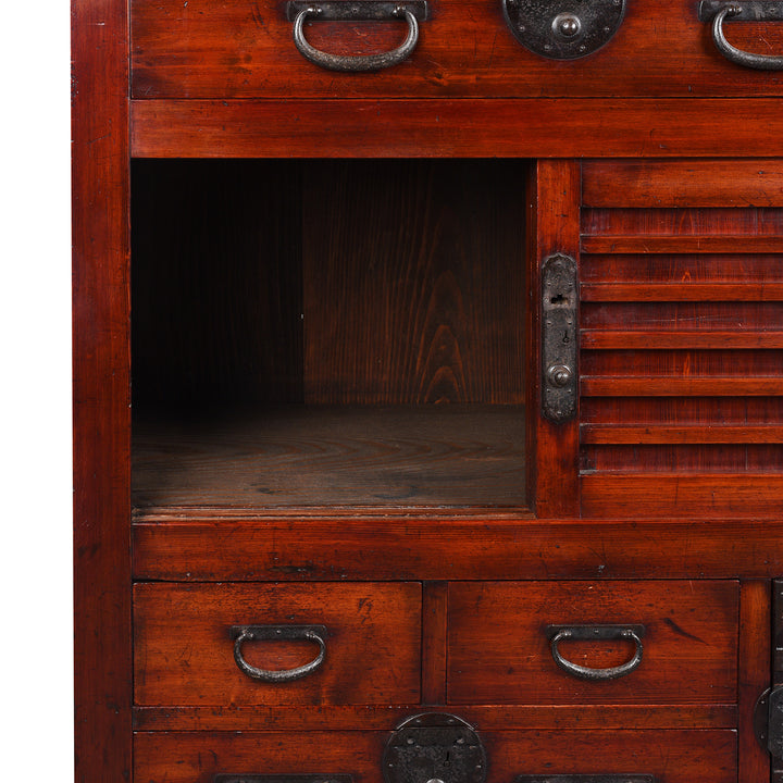 Interior Detail From Antique Japanese Choba Dansu From Kansai With Warabite Handles | Indigo Antiques