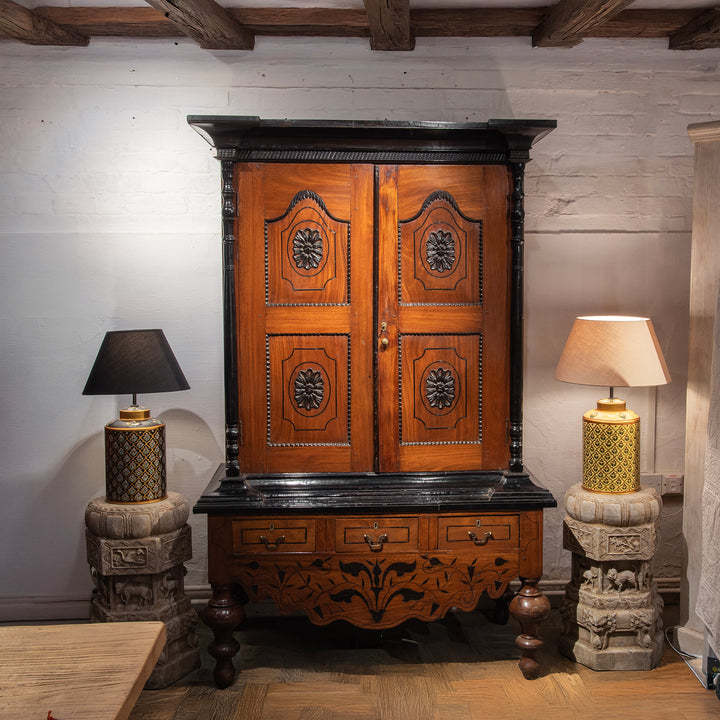 Antique Indo-Dutch Jackfruit & Ebony Cabinet From Ceylon/Sri-Lanka -19th Century