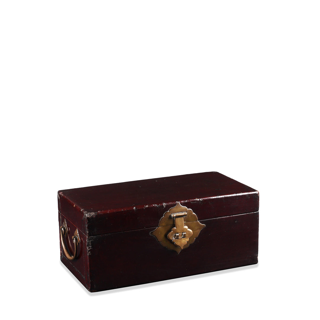 Small Trunk From Set Of Aubergine Leather Trunks From Shanghai - 19th Century | Indigo Antiques