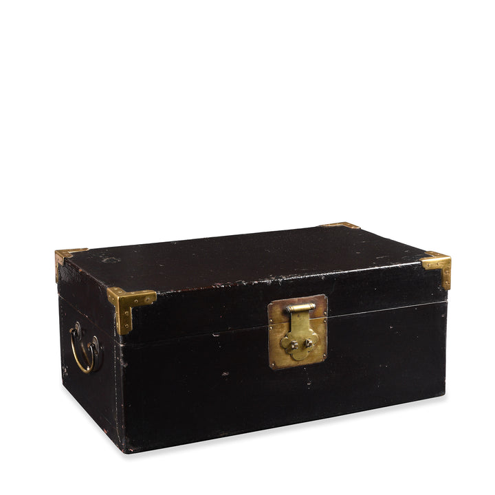 Medium Trunk From  Set Of Aubergine Leather Trunks From Shanghai - 19th Century | Indigo Antiques