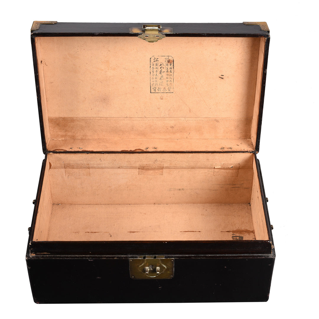 Interior Of Medium Trunk From  Set Of Aubergine Leather Trunks From Shanghai - 19th Century | Indigo Antiques