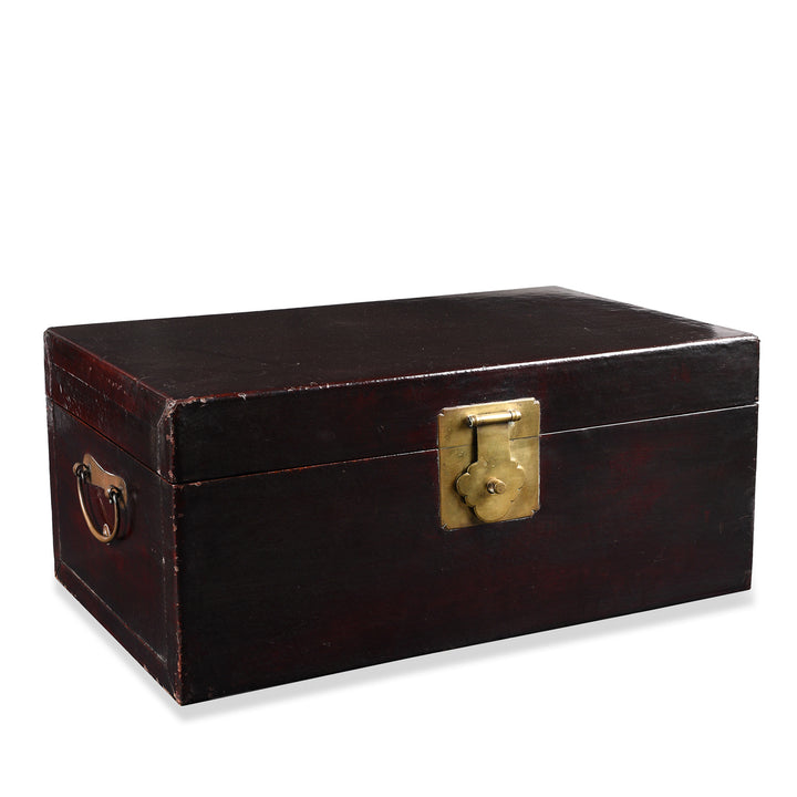 Large Chest From Set Of Aubergine Leather Trunks From Shanghai - 19th Century | Indigo Antiques