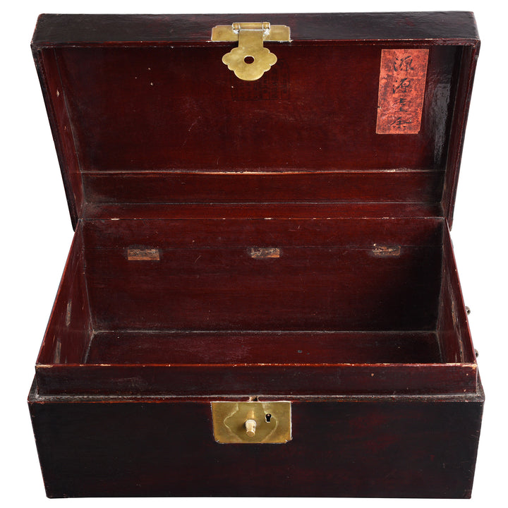 Interior Of Large Chest From Set Of Aubergine Leather Trunks From Shanghai - 19th Century | Indigo Antiques