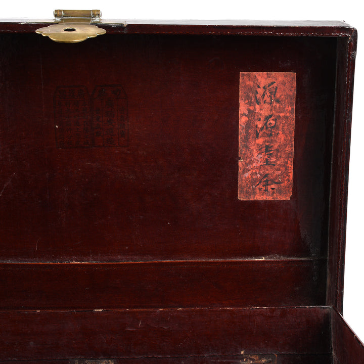 Stamp Detail From Large Chest From Set Of Aubergine Leather Trunks From Shanghai - 19th Century | Indigo Antiques