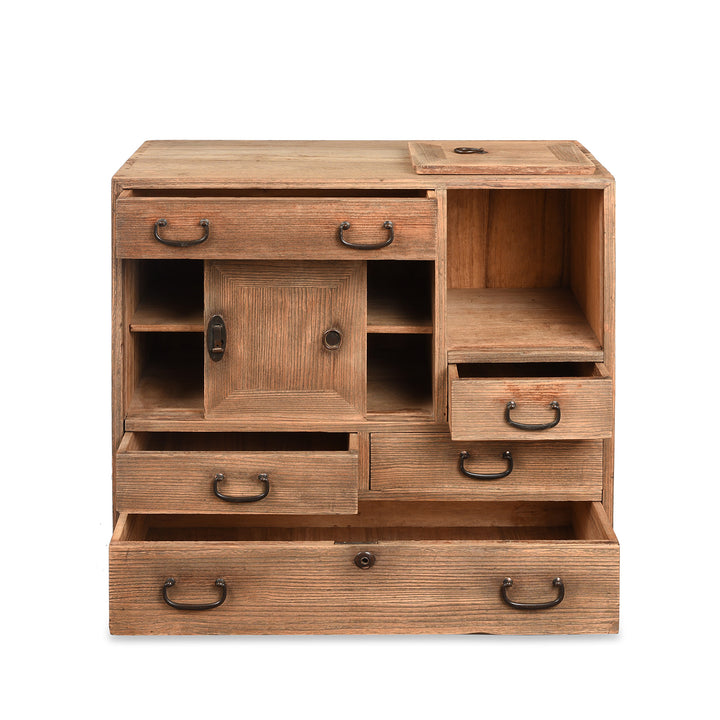 Open View Of Antique Japanese Tea Chest Dansu | Indigo Antiques