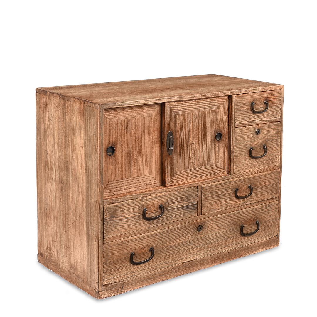 Angled View Of Antique Japanese Tea Chest Dansu | Indigo Antiques