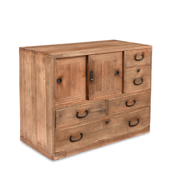 Angled View Of Antique Japanese Tea Chest Dansu | Indigo Antiques