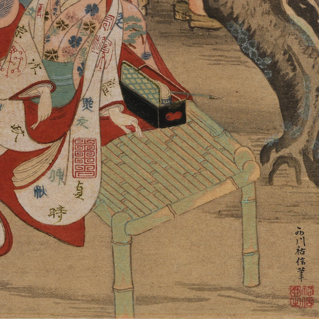 Detail From Antique Framed Japanese Woodblock Print by Nishikawa Sukenobu | Indigo Antiques