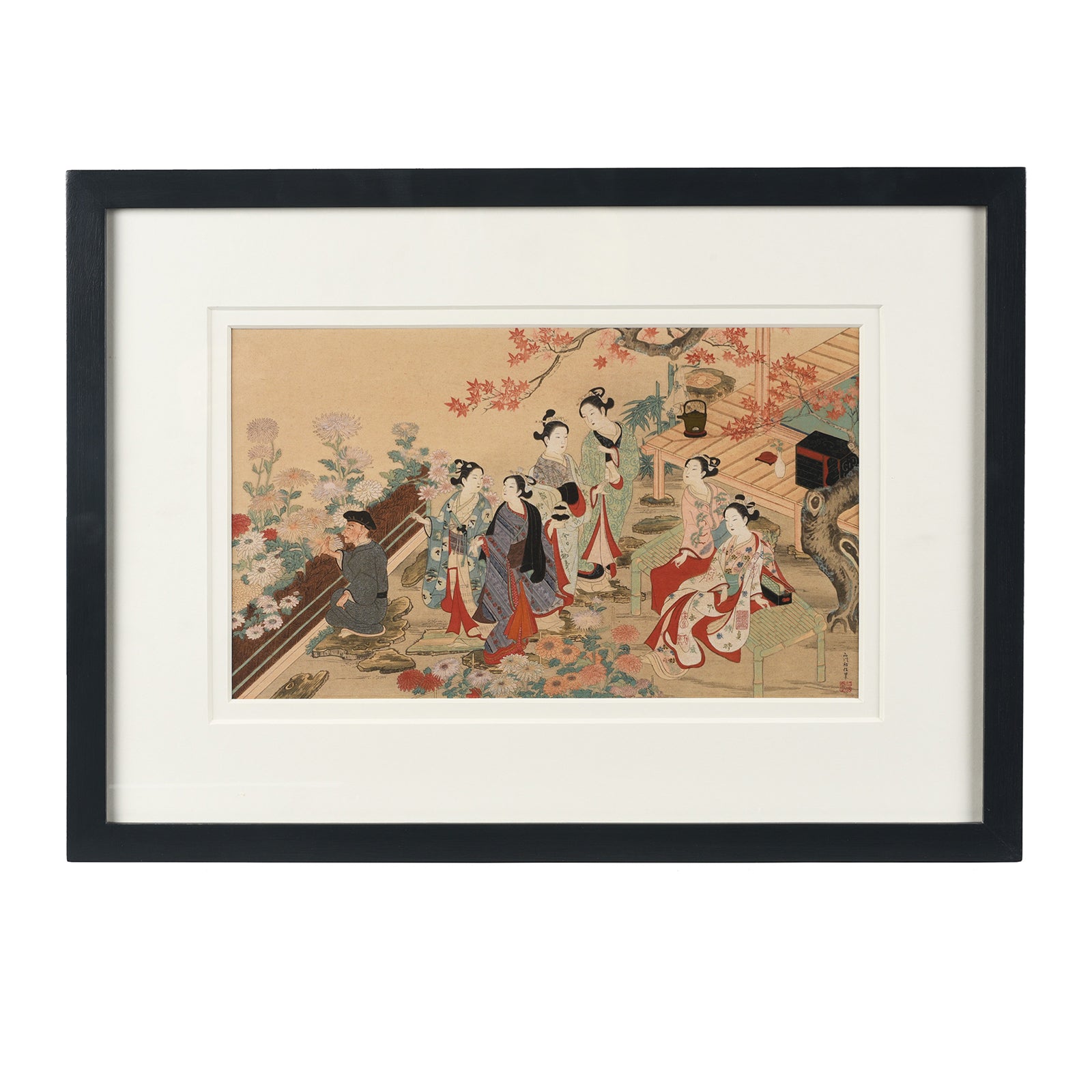 Antique Framed Japanese Woodblock Print by Nishikawa Sukenobu | Indigo Antiques