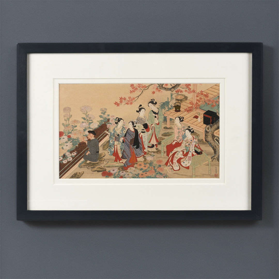 Antique Framed Japanese Woodblock Print by Nishikawa Sukenobu | Indigo Antiques