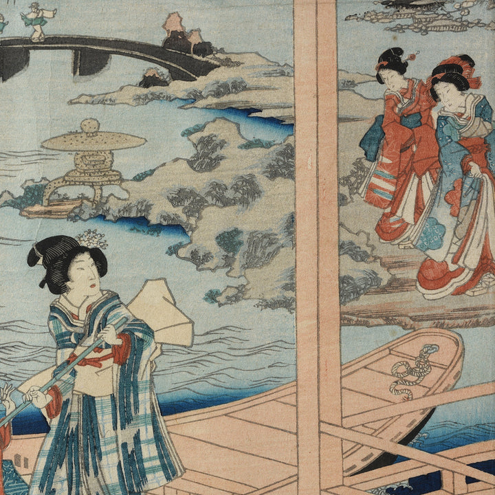 Detail From Antique Framed Japanese Triptych Woodblock Print By Utagawa Kunisada II | Indigo Antiques