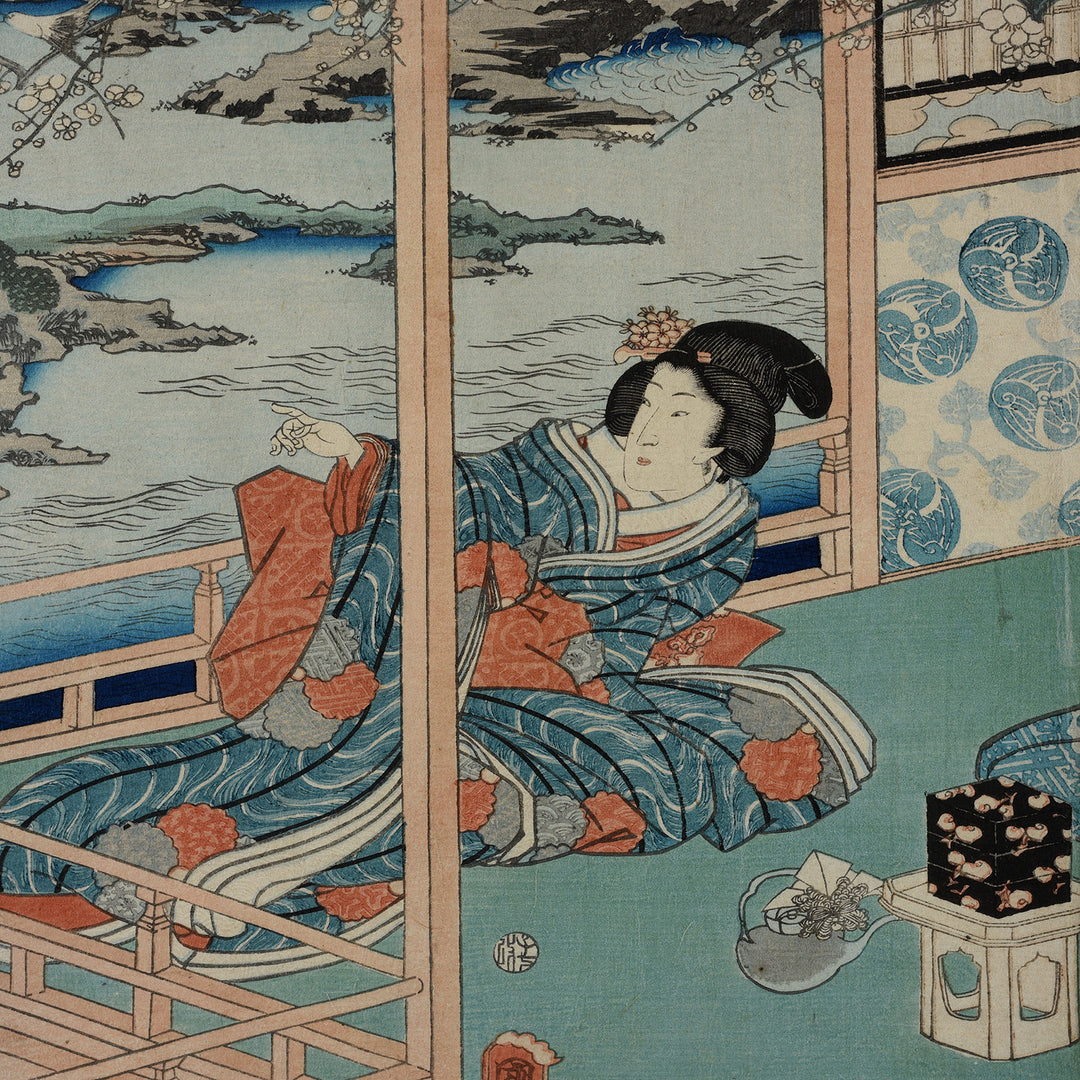 Detail From Antique Framed Japanese Triptych Woodblock Print By Utagawa Kunisada II | Indigo Antiques