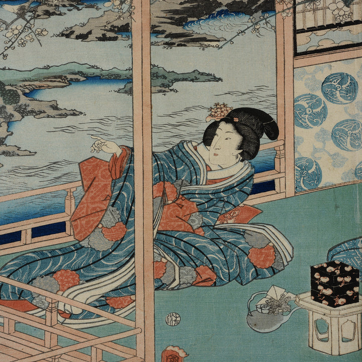 Detail From Antique Framed Japanese Triptych Woodblock Print By Utagawa Kunisada II | Indigo Antiques
