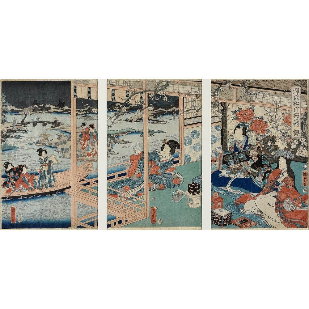 Antique Framed Japanese Triptych Woodblock Print By Utagawa Kunisada II | Indigo Antiques